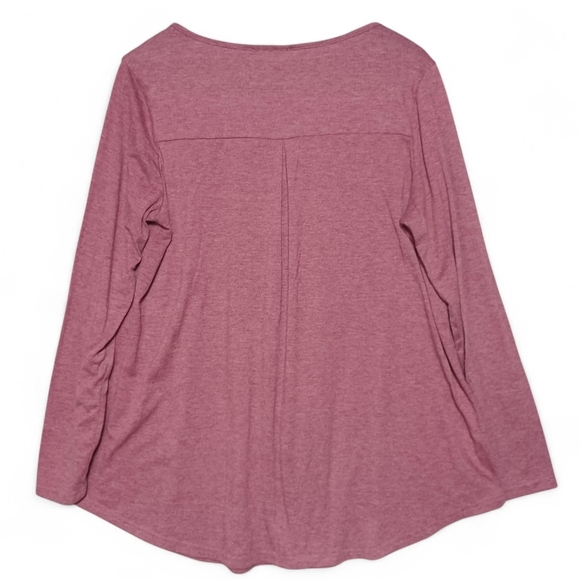 Simier Fariry Women's XL Burgundy Smocked Henley Boho Long Sleeve Cozy Tunic Top - Picture 3 of 9